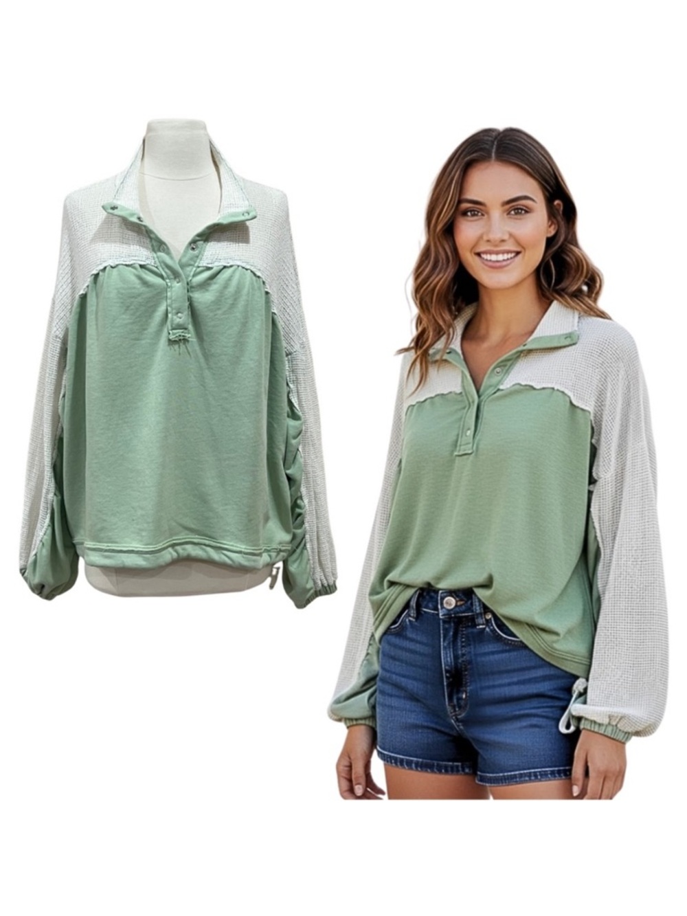 Out From Under Sage Green with Mesh Detail Pullover Sienna Sweatshirt Size Small